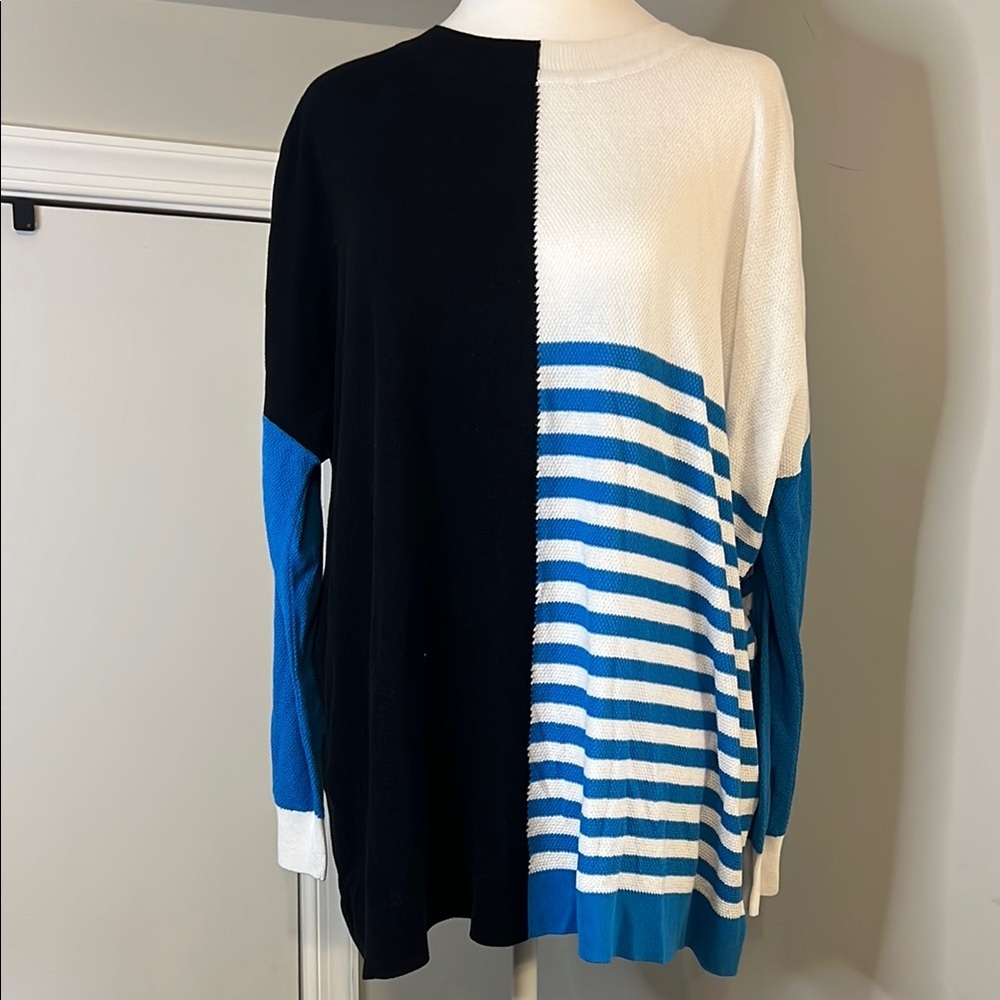 Planet by Lauren‎ G Colorblock Striped Pima Cotton Modal Sweater One Size OS